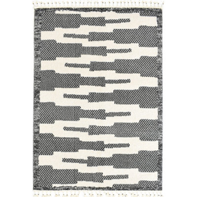 Tapis noir en polypropylène / polyester tissé à la machine Chevron