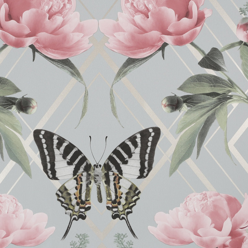 Azhanae Floral Metallic Wallpaper Double Roll, Gray/Pink