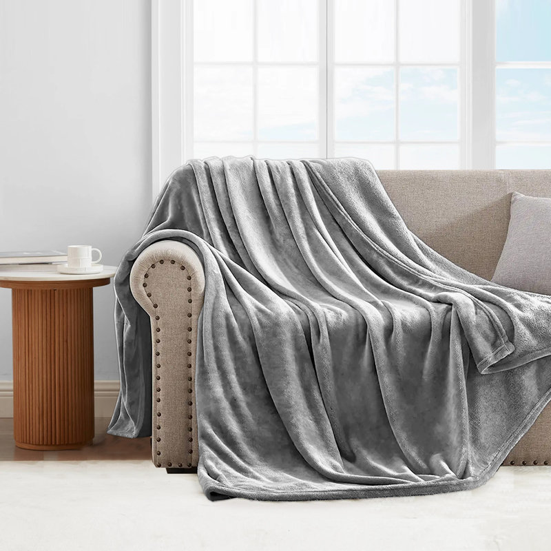 Reversible Faux Fur Mink Fleece Blanket Throw - Ultra Soft Plush Luxury Sofa & Bed Throw, Warm Light, Silver