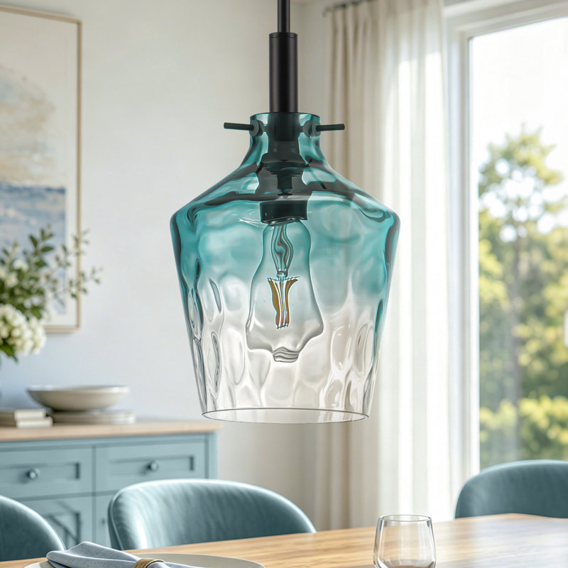 Suspension en verre à 1 lumière (20 cm de large), hauteur réglable, idéale pour îlot de cuisine ou au-dessus d'un évier.