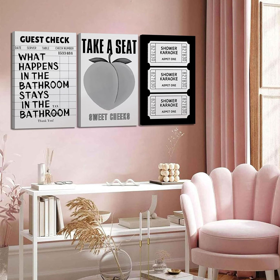 3Pcs Funny Bathroom Canvas Wall Art Humor Black And White Pictures Vintage Cute Preppy Posters Take A Seat Sweet Cheeks Peaches Prints Guest Bill Show