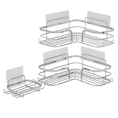  3 Piece Adhesive Corner Shelf Caddy Set in Stainless Steel
