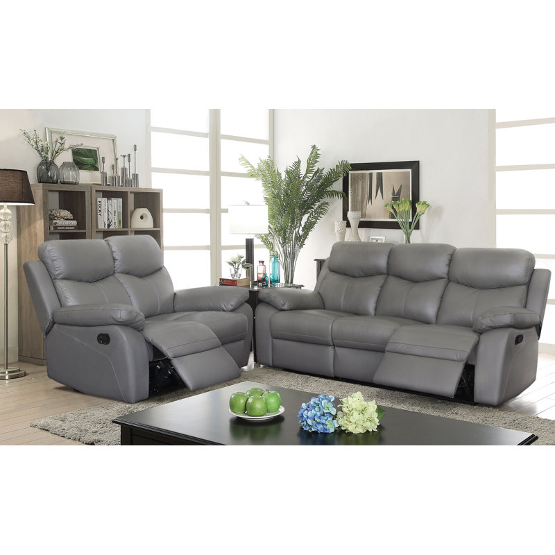 Cascoe 62'' Leather Reclining Loveseat, Gray