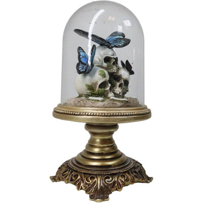 Figurine macabre crâne avec papillons monarques