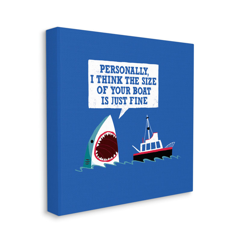 " Silly Shark Eating Boat Ship Blue Ocean Waves " by Michael Buxton, Wrapped Canvas, 30" W x 30" H