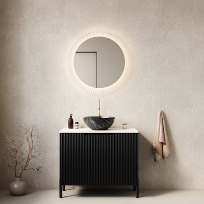 Meuble-lavabo de 30 po de style moderne, lavabo en pierre noire, plateau fritté, deux portes d'armoire, amortisseur à fermeture en douceur, pour rangement et organisation avec lavabo, mécanisme double blanc, utilisation