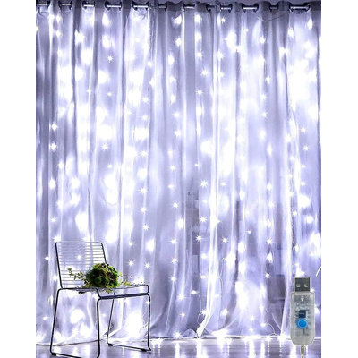 Tenley Indoor / Outdoor 300 - Bulb 300 cm Battery Powered and Plug-in LED Curtain String Light