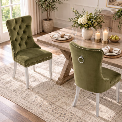 Modern Velvet Upholstered Dining Chair with Tufted Back, Nailhead Trim(Set of 2)