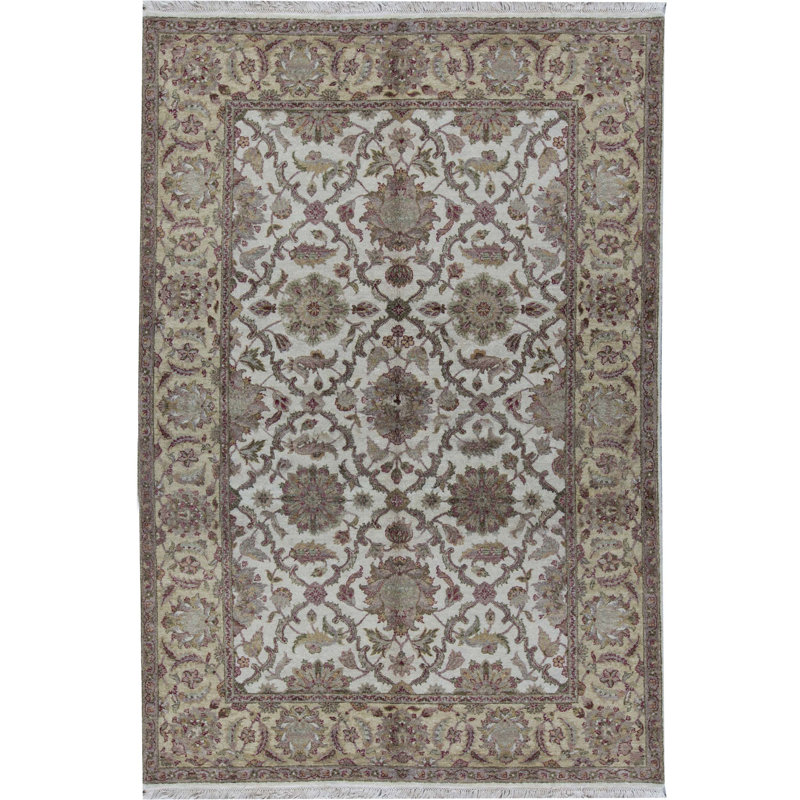 Tapis ivoire et doré de haute qualité noué à la main