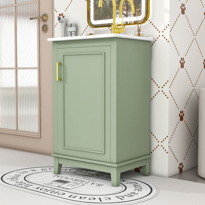 Meuble-lavabo de 20 pouces avec lavabo en céramique et porte à fermeture douce, Vert