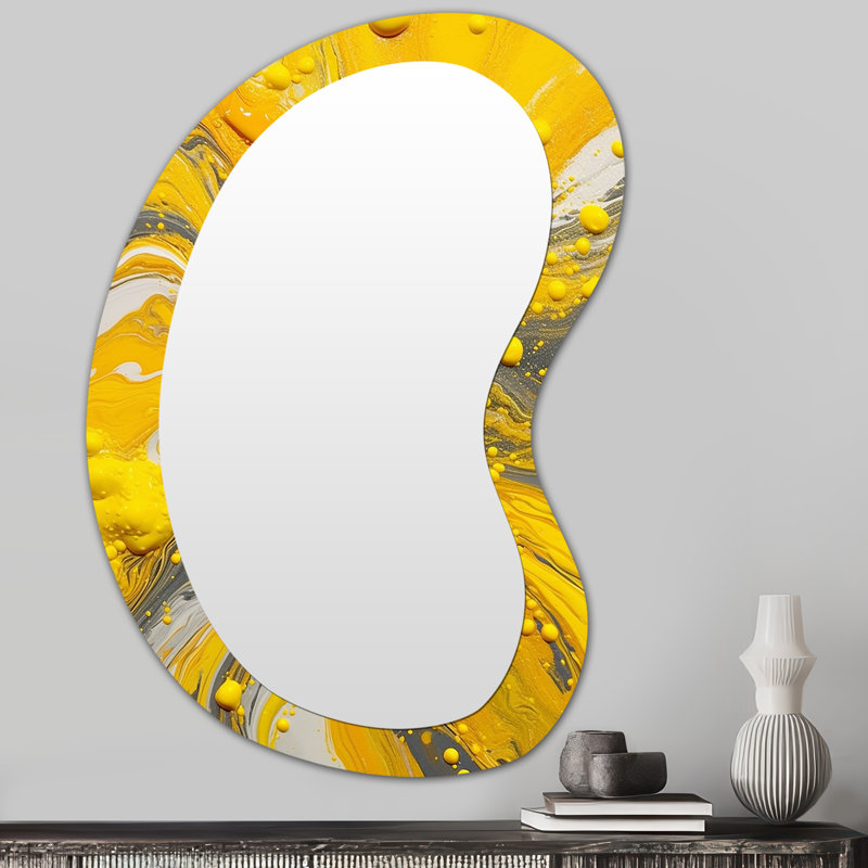 Grand miroir mural moderne jaune et gris Vibic Cosmic I - Abstract 3D Shape, 31 po x 22 po