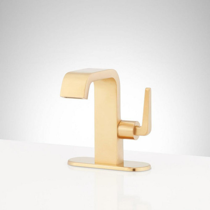 Drea 1.2 GPM Single Hole Bathroom Faucet with Deck Plate, Brushed Gold