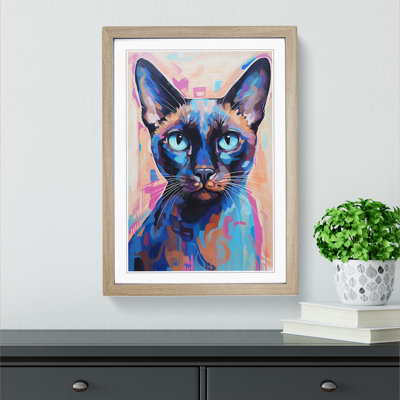 Siamese Cat Hard Edge Painting - Single Picture Frame Print on Wood