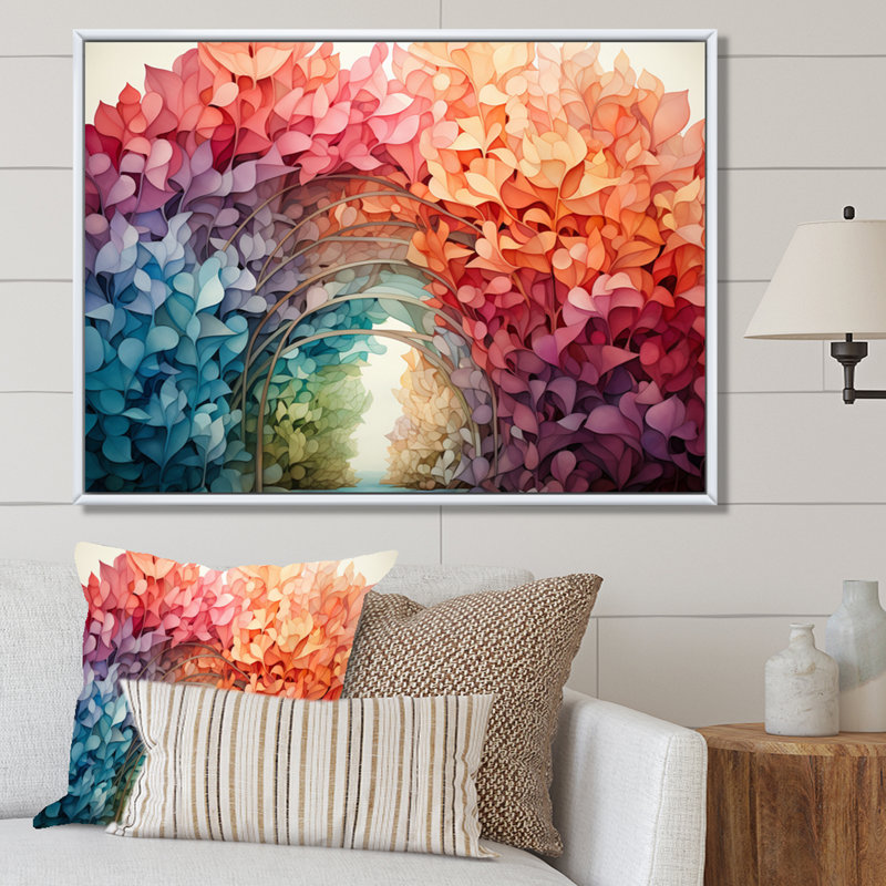 «Abstract Colorful Rainbow Arch I», reproduction d'art sur toile, 16" H x 32" W, Cadre flottant blanc