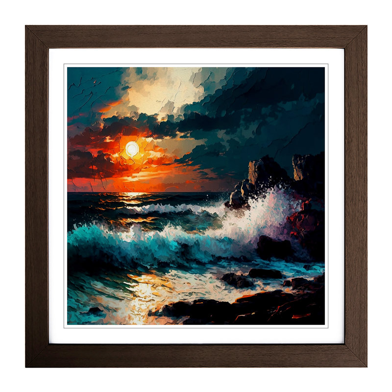 Seascape Impressionism - Single Picture Frame Print on Wood, Walnut