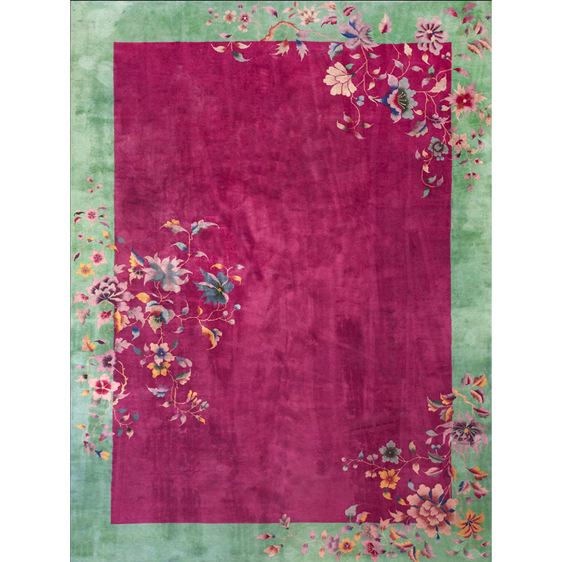 Rectangle Chinese Wool Room Size - Art Deco 1920s Antique Coral Knotted Rug