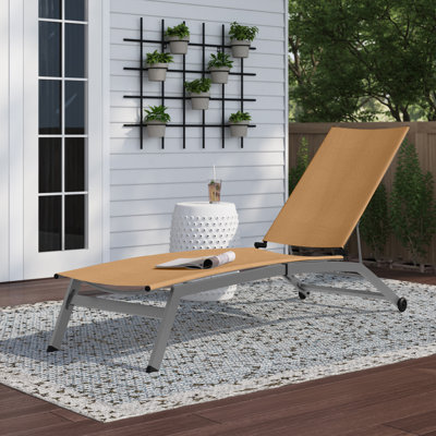 Cand 77.5" Long Metal Reclining Armless Single Chaise Lounge with PVC-coated polyester Sling Seat and Wheels by Wade Logan