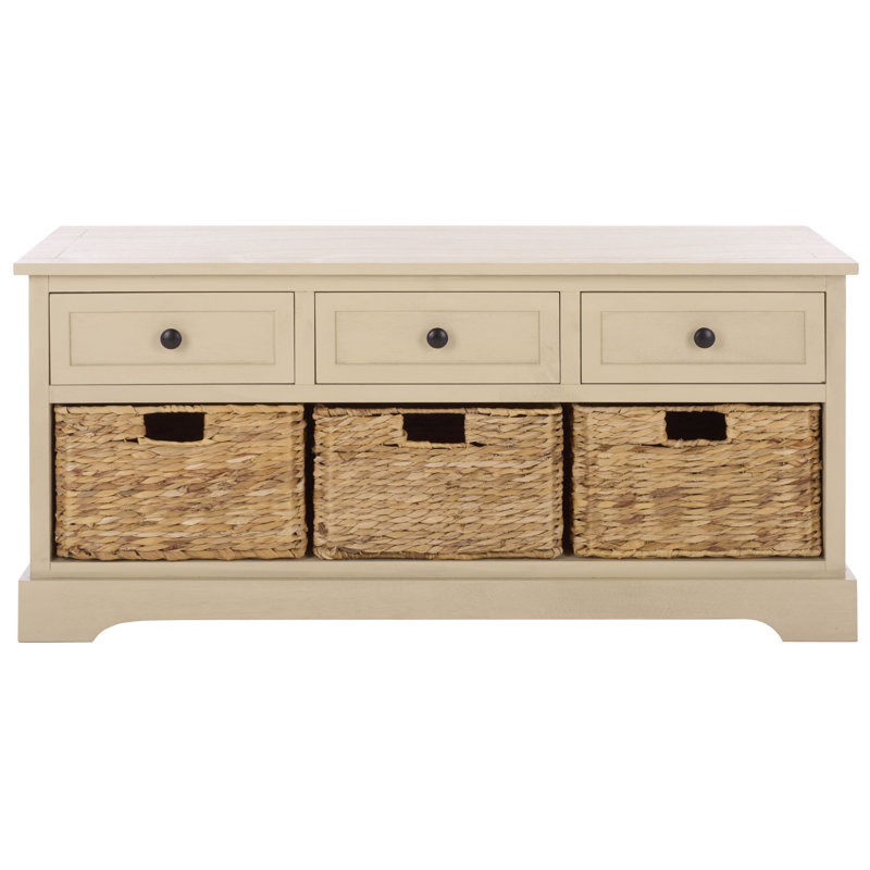 Banc de rangement en bois massif avec tiroirs Adayla, Sable