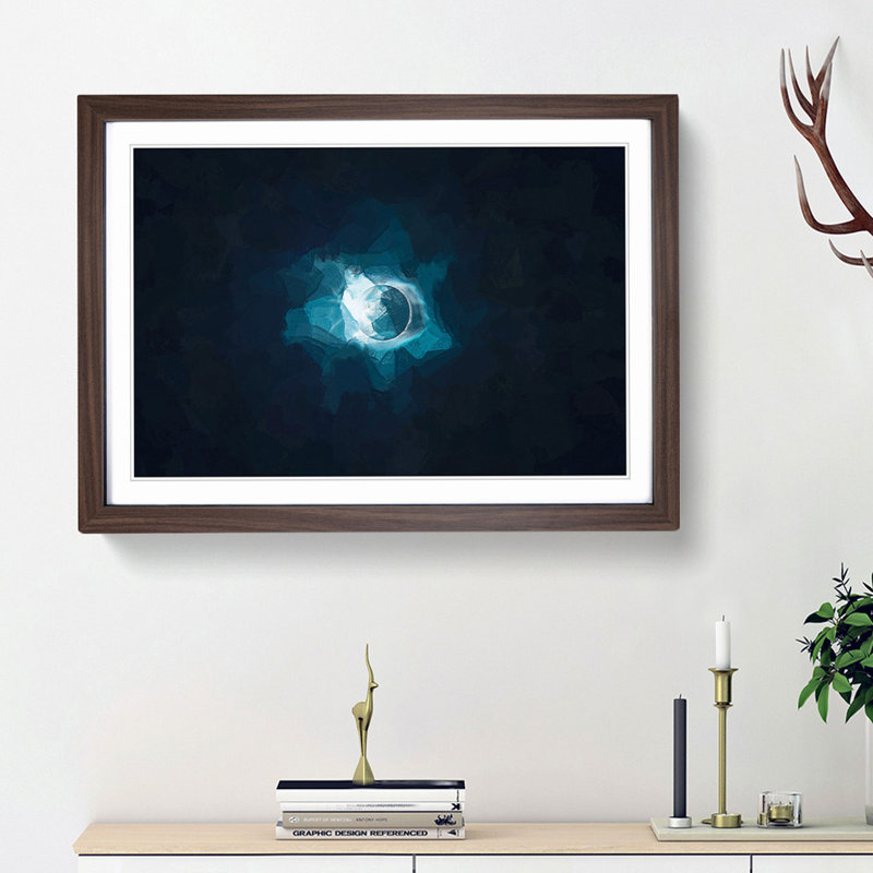 The Moon Passing the Sun in Abstract - Picture Frame Graphic Art Print, Walnut Framed, 36cm H x 48cm W x 2cm D