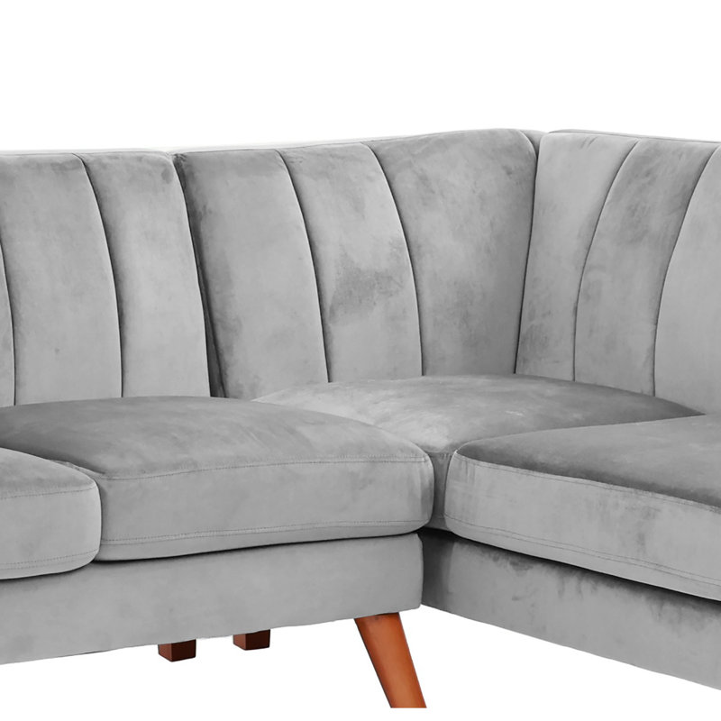 Sectional - 2PC  Faux Leather, Light Gray Velvet