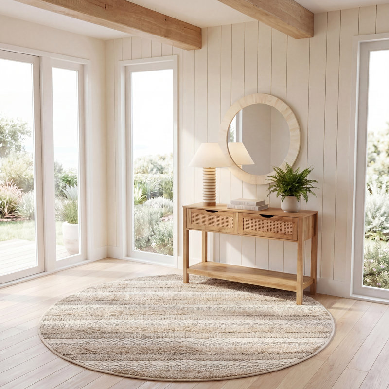 Tapis rayé en coton Magellan Natura, Rond 6 pi