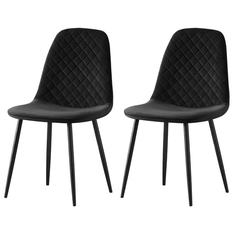 Wellersburg Modern Velvet Upholstered Armless Dining Chair, 2, Black Velvet, Black