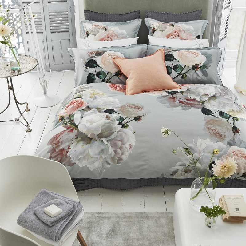 Peonia Grande Zinc Duvet Cover, King Duvet Cover