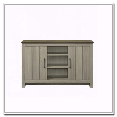 Armoire à finition chêne gris avec tablettes et portes d'armoire - 2 portes, 3 tablettes centrales, gestion des câbles