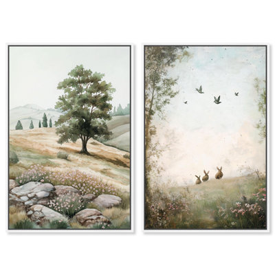 «Blush Cloud Serenity Duo», impression sur toile par Art Remedy, cadre blanc, 16 x 24