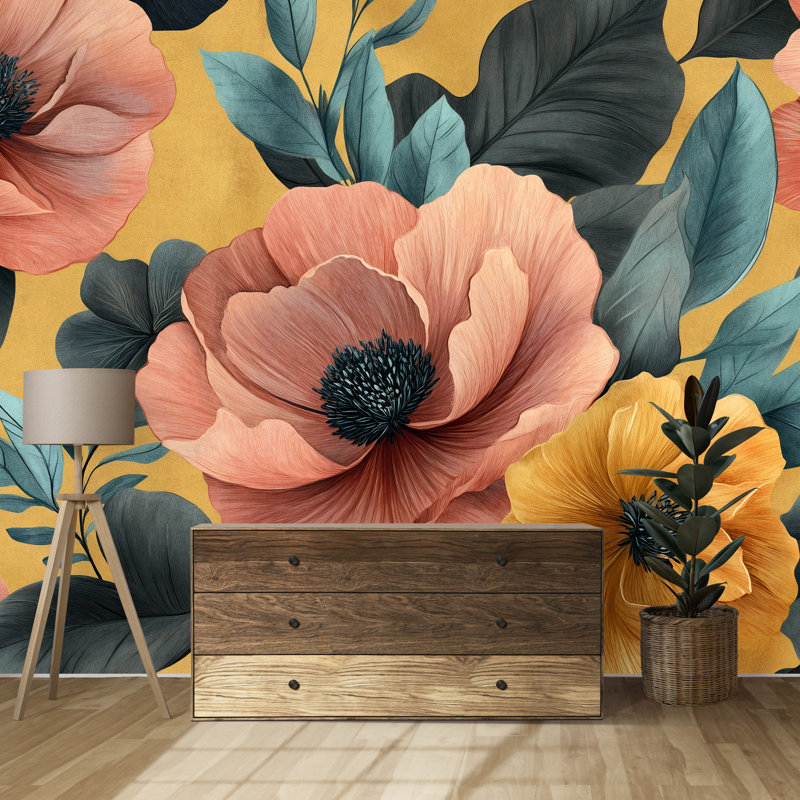 Papier peint floral floral, 100 po x 145 po, Non tissé