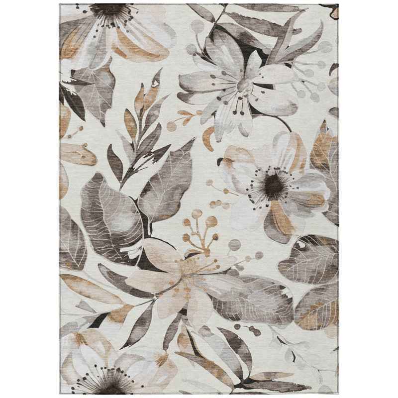 Machine Washable Indoor/Outdoor London ACN2260 Floral Rug, Rectangle 8' x 10'