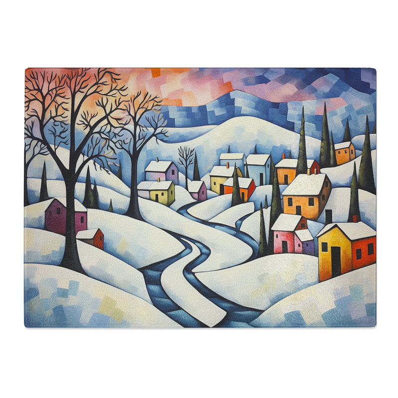 Winter Landscape Cubism  Glass Chopping Board