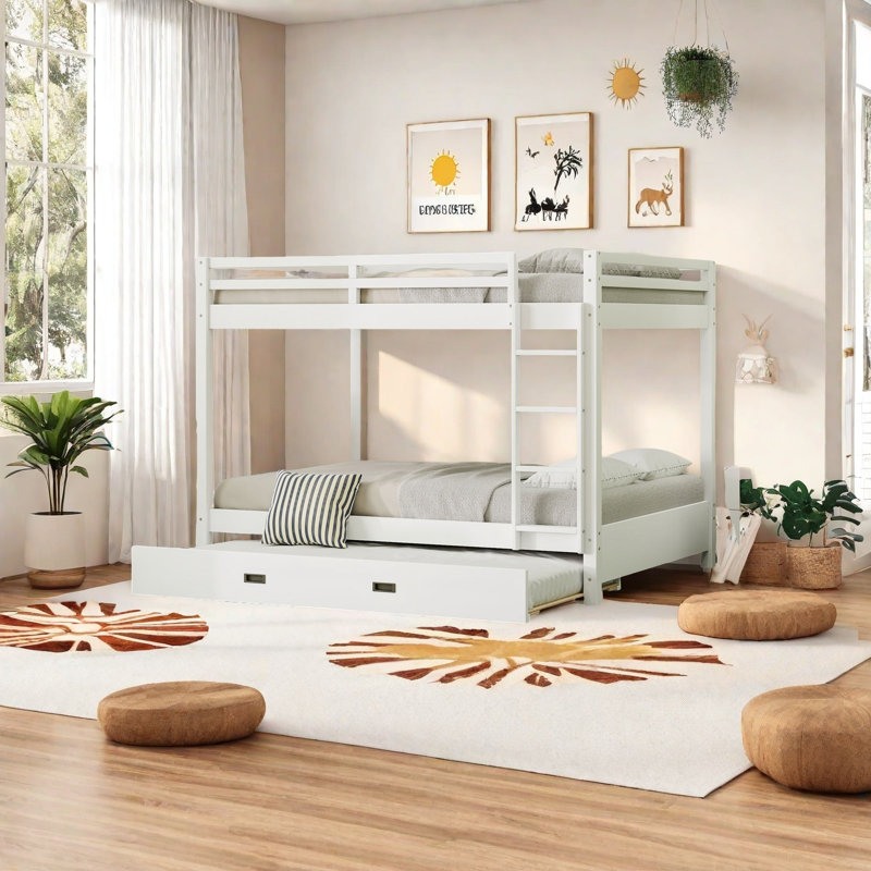 Solid Pine Wood Bunk Bed Frame with Guard Rails, Space-Saving Design, Durable MDF Construction, No Box Spring Required, Easy Assembly