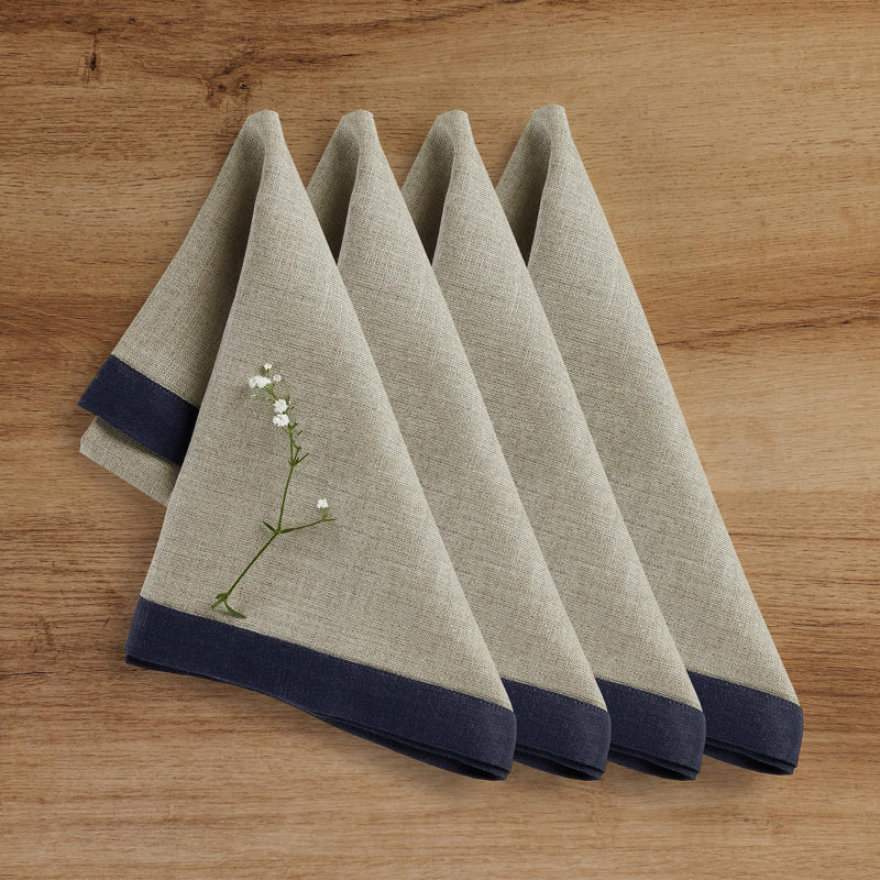 Classic - 100% Pure Linen Dinner Napkins, Navy/Natural