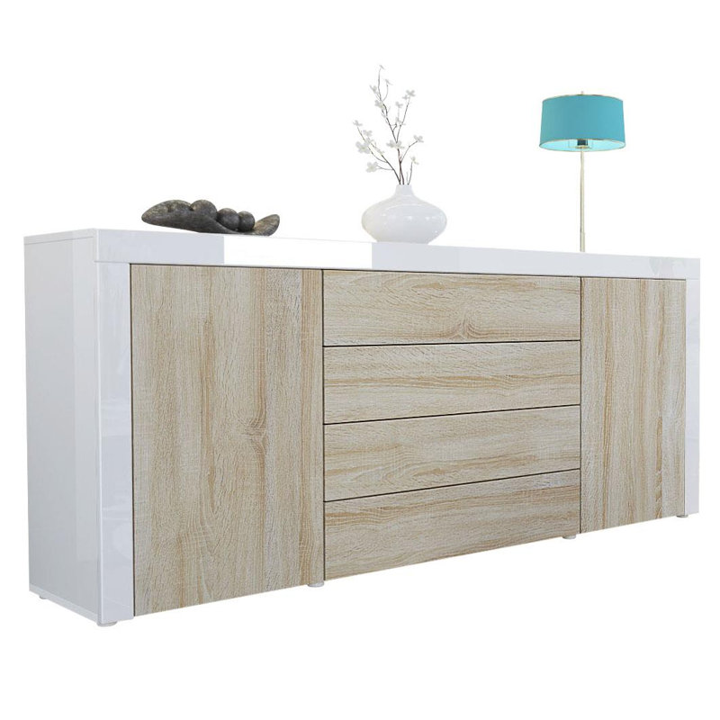Sideboard Mccutcheon, White (Glossy)/Oak/White (Glossy)