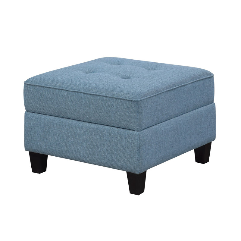 Gey Modular Storage Ottoman, Tufted Cushion, Blue Upholstery 26 Inch