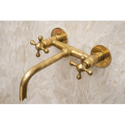 Unlacquered Brass Wall Mounted Bathroom Faucet With Cross Handles – Solid Brass Tub Filler