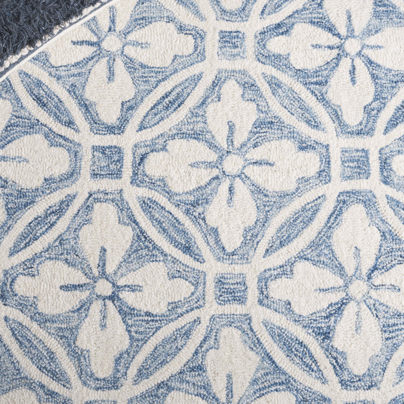 Tapis ivoire / bleu en laine / coton touffeté à la main Metro 388, Rectangle 5 pi x 8 pi