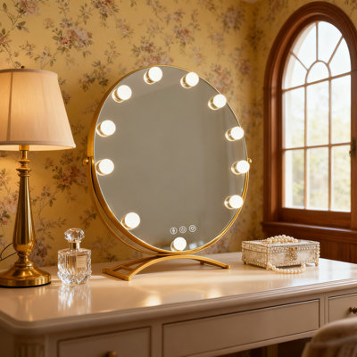 Hollywood Style LED lighted Touch Dimmable Swivel Vanity Tabletop Makeup Mirror with Detachable 3x Magnification
