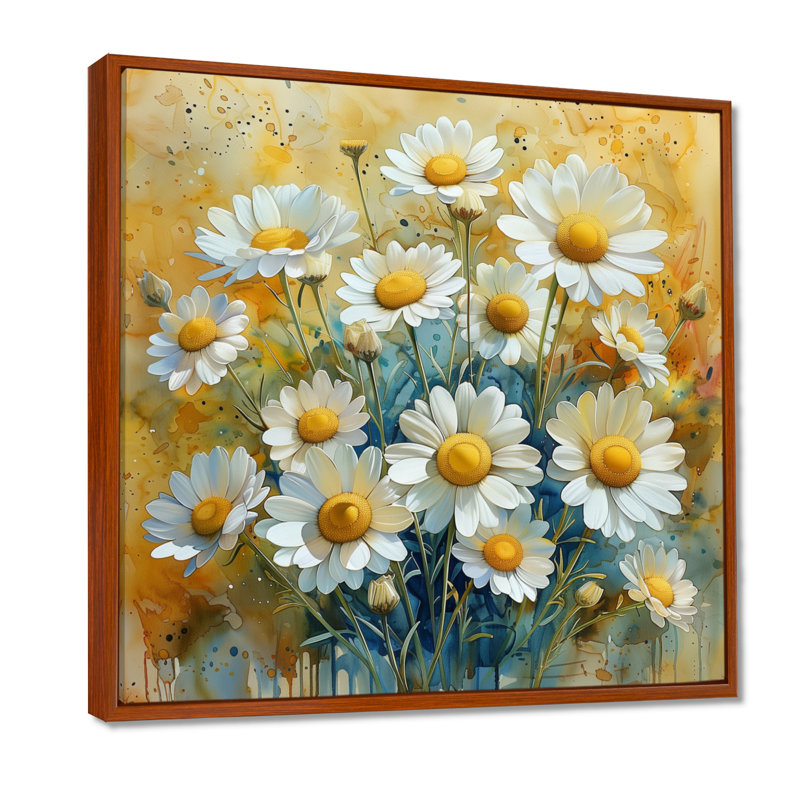 «Yellow Yellow Summer Daisies Flowers Explosion II» - impression d'art mural marguerites, H 36 po x l 36 po