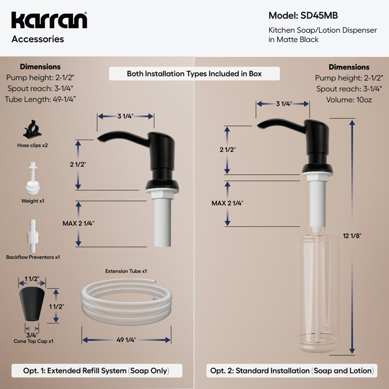 Karran SD45 Kitchen Soap/Lotion Dispenser in Matte Black, Matte Black