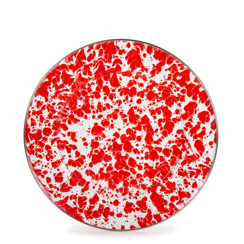 Solid Handmade Enamelware Dinner Plate, Red Swirl