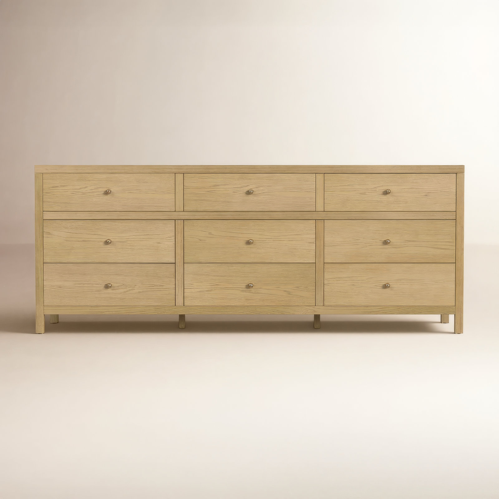 Celine 84" 9-Drawer Dresser, Light Oak Brown