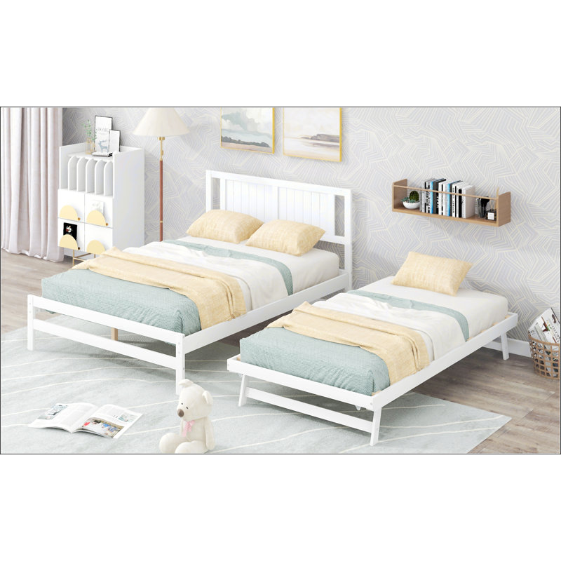 Full Size Platform Bed With Adjustable Trundle