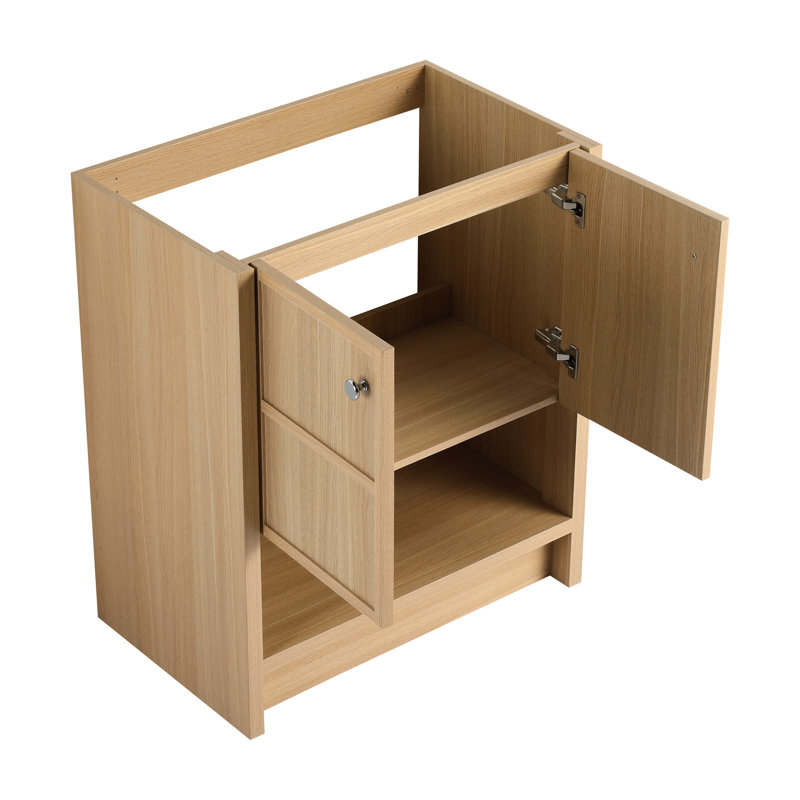 Meuble-lavabo de 76 cm (30 po), construction en contreplaqué de chêne avec 2 portes pour les articles de toilette. Meuble-lavabo autoportant en contreplaqué, offrant beaucoup d'espace de rangement.