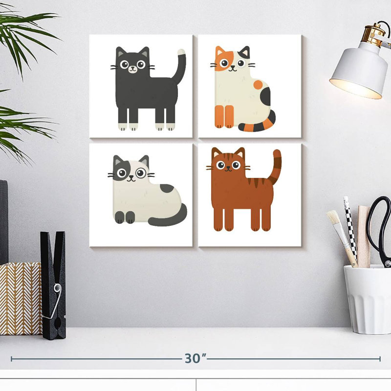 Chats colorés, H 18 po x l 18 po