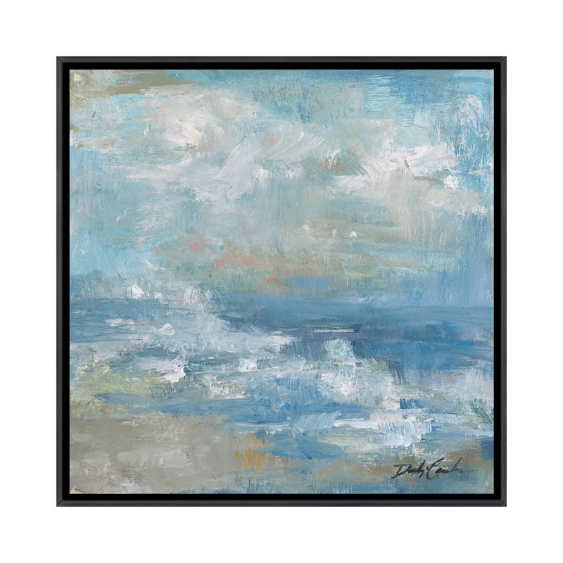 Reproduction d’art, "Water Murmurii" par Debi coules, H 26 po x l 26 po x P 1,5 po, Encadrement noir décoloré, Pas de tapis