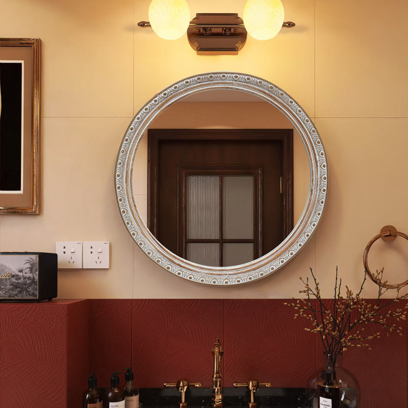 Round Wall Mirror With Carved Frame