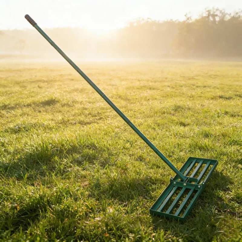 Râteau à niveler 79,5 po à long manche, outil de nivellement de jardin en métal robuste pour le compost de sable, parfait pour le terrain de golf de l'arrière-cour