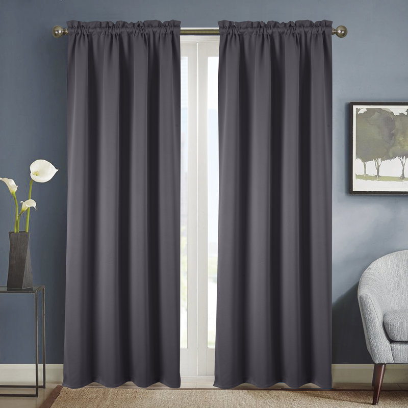 Twilight Blackout Thermal Rod Pocket Single Window Curtain Panel, Charcoal, 54" W x 90" L